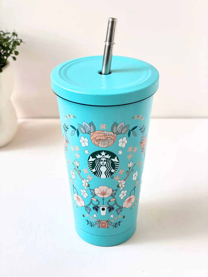 Starbucks-Inspired Metal Sipper Tumblers – Floral